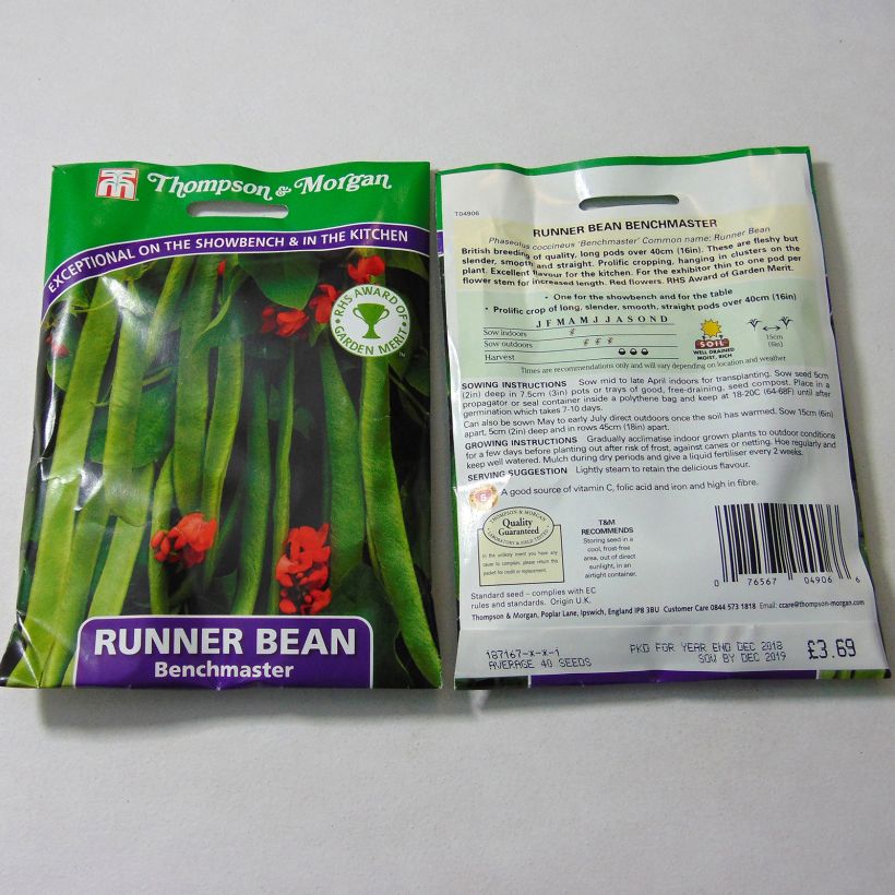 Example of Runner Bean Benchmaster specimen as delivered