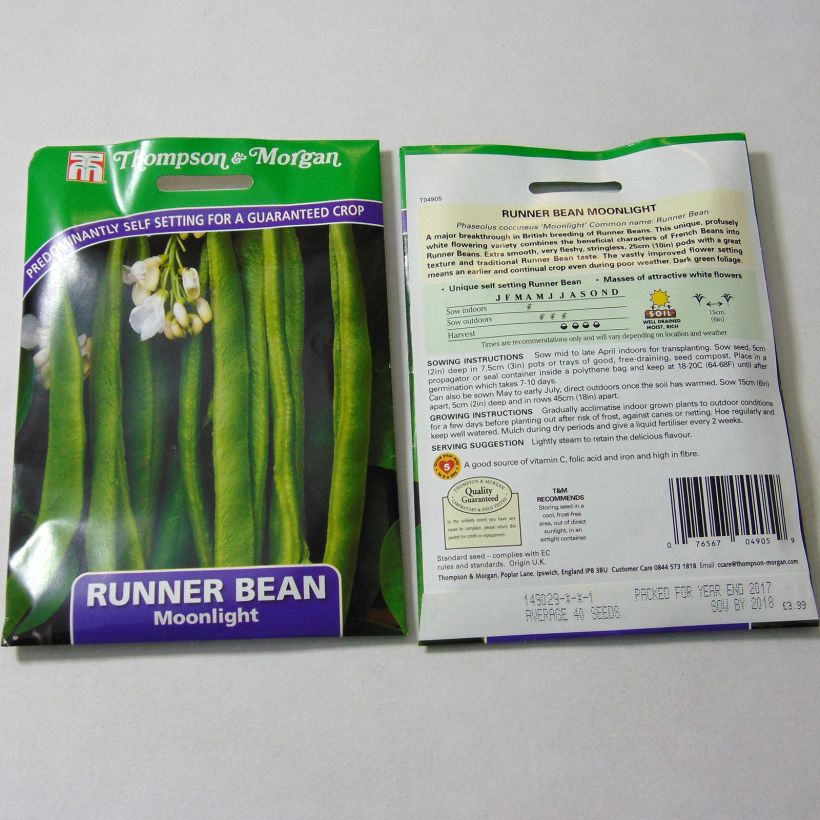Example of Runner Bean Moonlight per pack of 45 seeds specimen as delivered