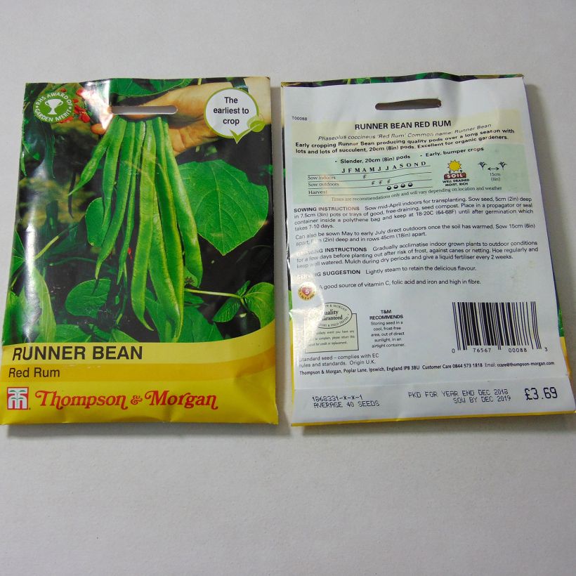 Example of Runner Bean Red Rum per pack of 40 seeds specimen as delivered