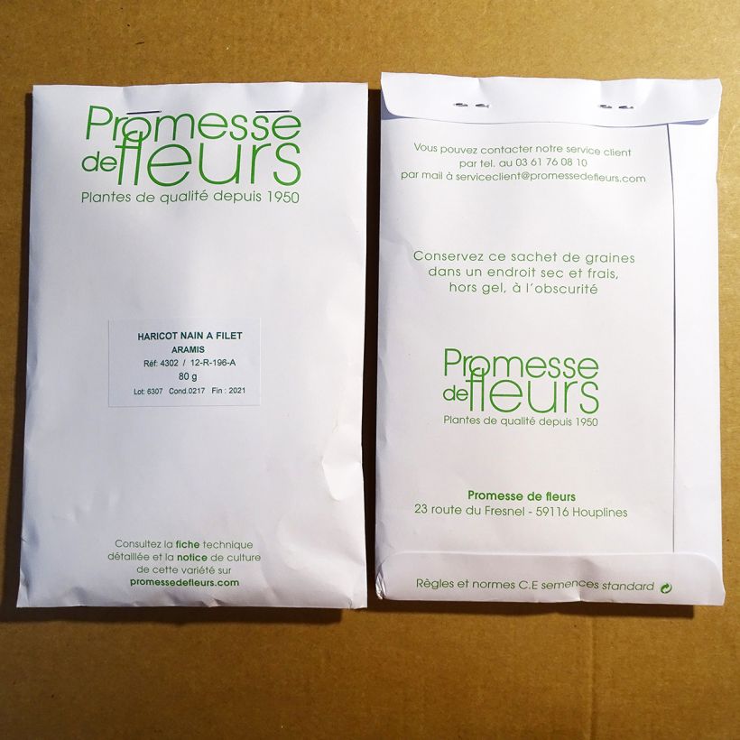 Example of Dwarf Filet Bean Aramis per 80 g seed pack specimen as delivered