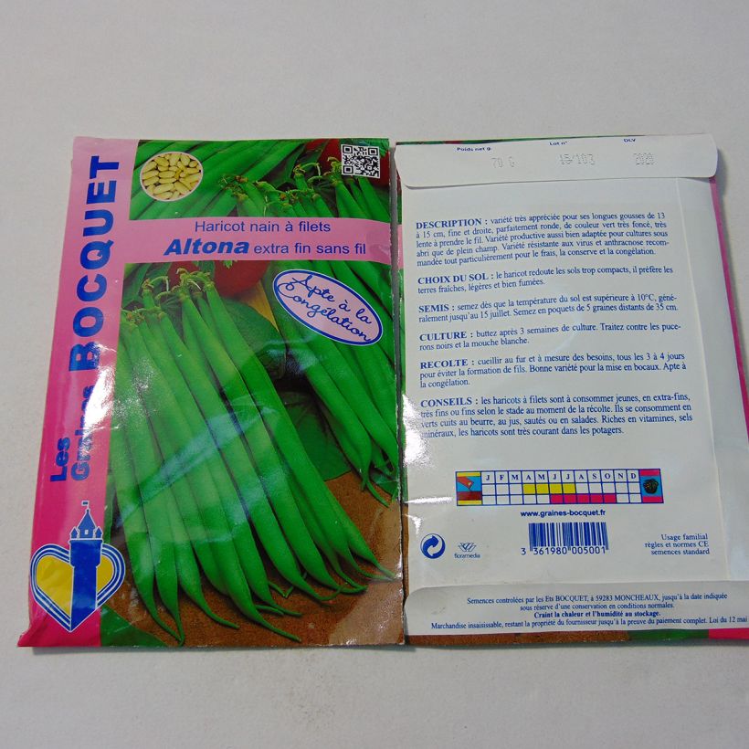 Example of Dwarf Bean with Netting Altona per pack of 140 seeds (70g) specimen as delivered