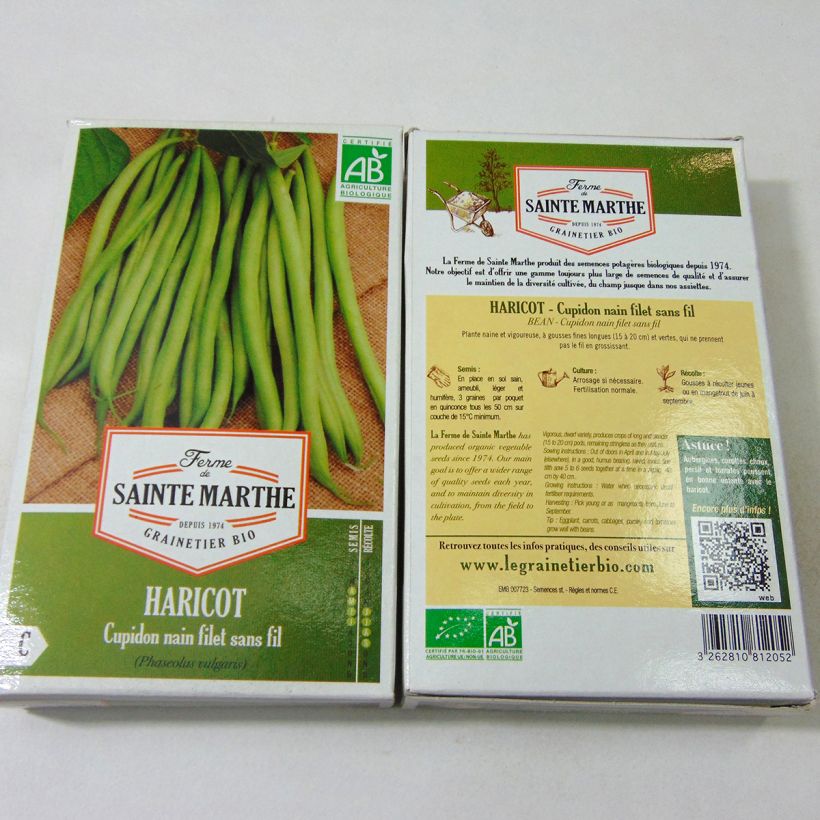 Example of Dwarf Filet Bean Cupidon - Ferme de Sainte Marthe Seeds per pack of 160 seeds (80g) specimen as delivered