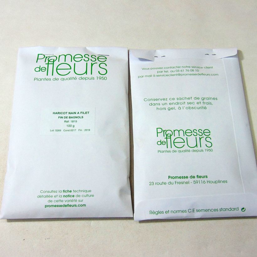 Example of Dwarf French Bean Fin de Bagnols per pack of 250 seeds (100g) specimen as delivered