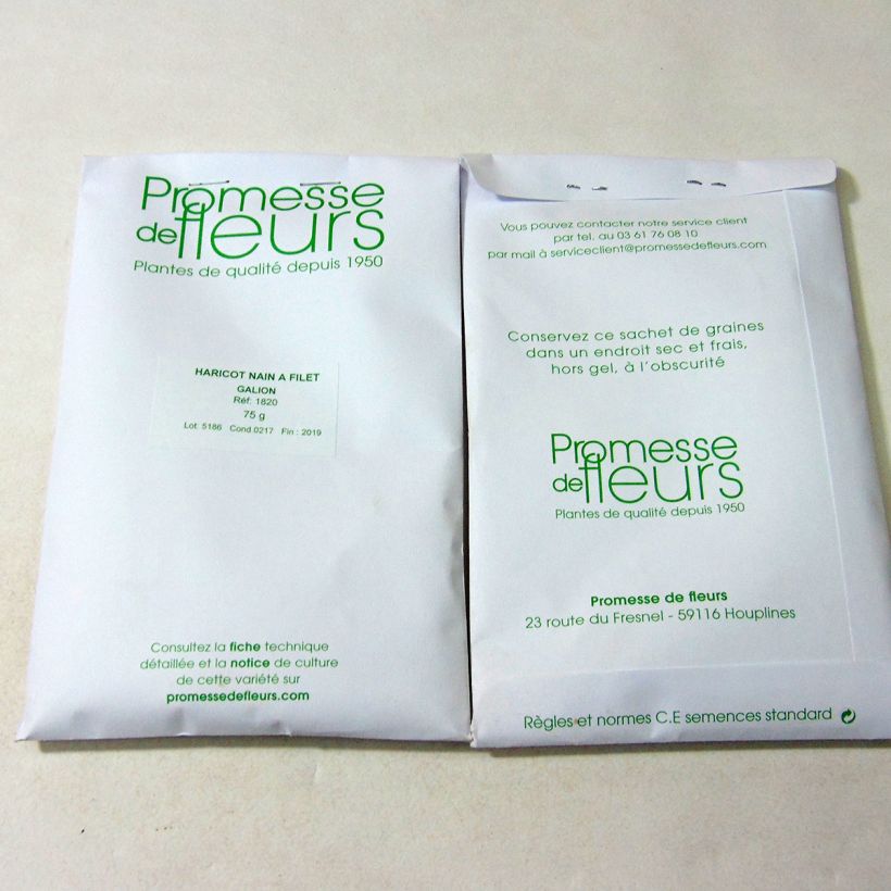 Example of Dwarf Filet Bean Galion per pack of 200 seeds (75g) specimen as delivered