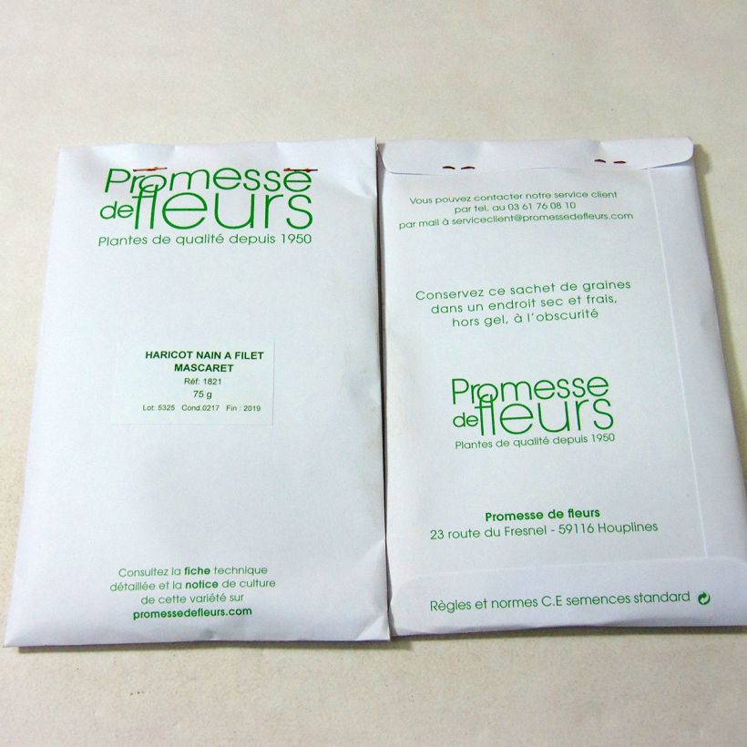 Example of Dwarf Filet Bean Mascaret per pack of 200 seeds (75g) specimen as delivered
