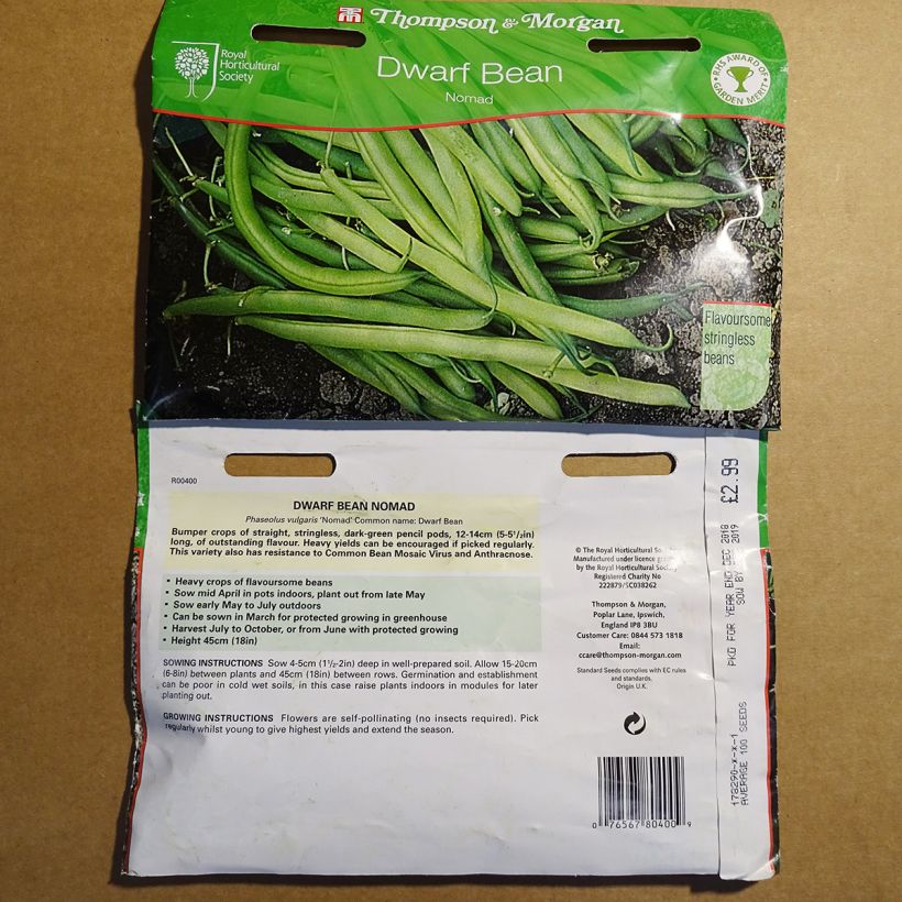 Example of Dwarf Bean with Net Nomad per pack of 125 seeds specimen as delivered