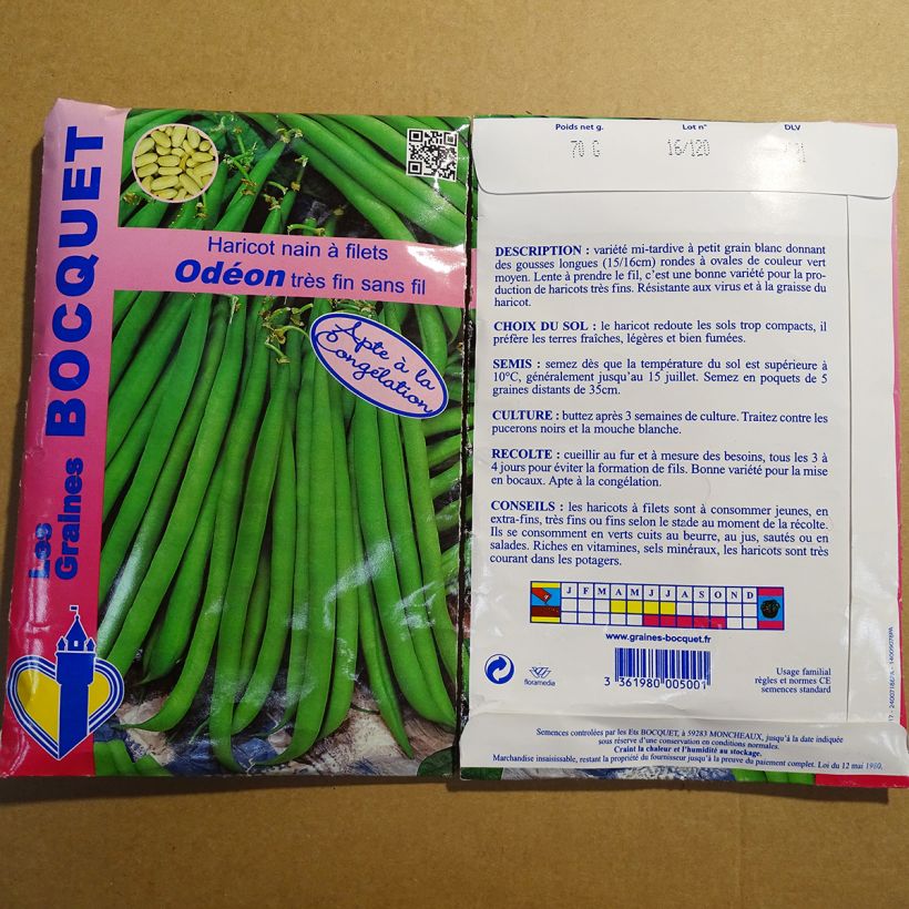 Example of Dwarf Bean with Netting Odeon per pack of 140 seeds (70g) specimen as delivered
