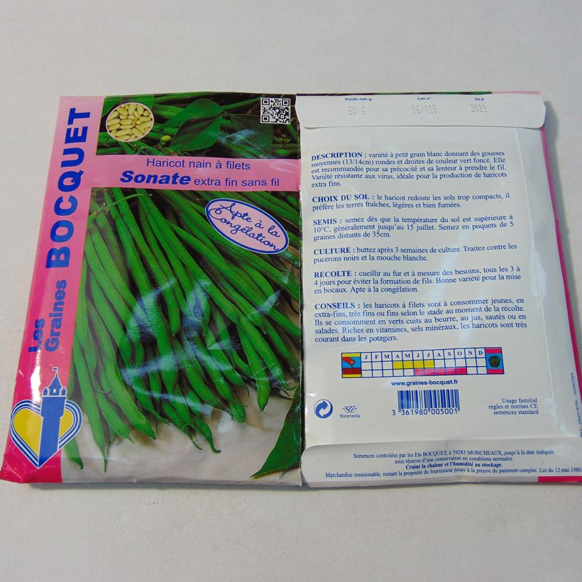 Example of Dwarf Bean Sonata extra fine per pack of 120 seeds (60g) specimen as delivered