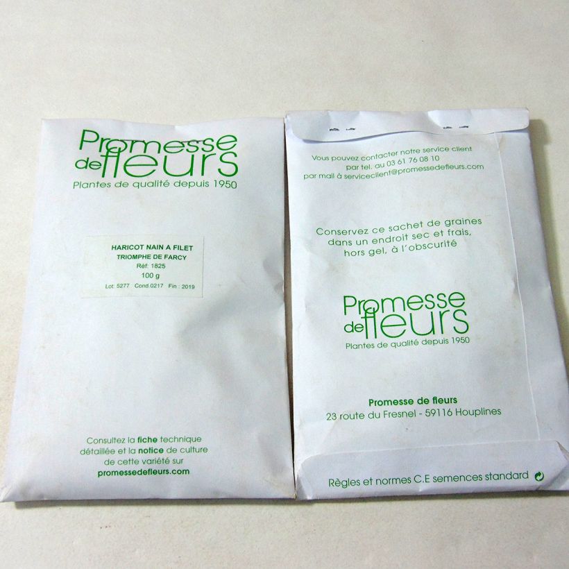 Example of Dwarf Filet Bean Triomphe de Farcy per pack of 250 seeds (100g) specimen as delivered