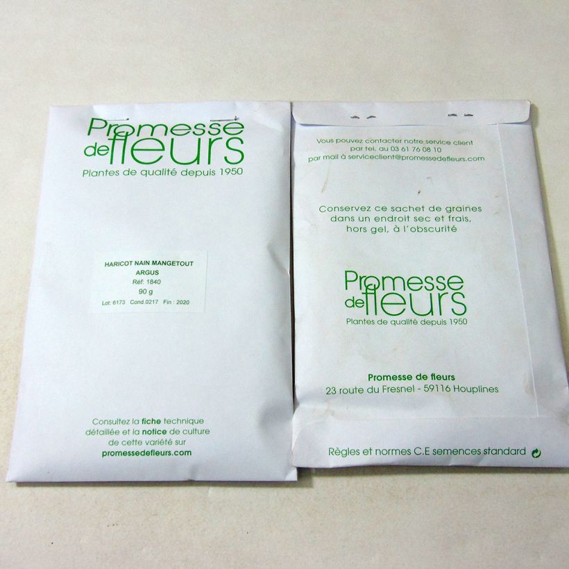 Example of Dwarf snap bean Argus per pack of 150 seeds (90g) specimen as delivered