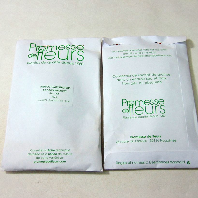 Example of Dwarf snap bean Beurre de Rocquencourt per pack of 250 seeds (100g) specimen as delivered