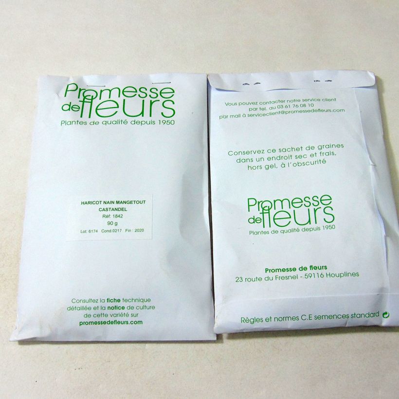 Example of Dwarf French Bean Castandel per pack of 180 seeds (90g) specimen as delivered