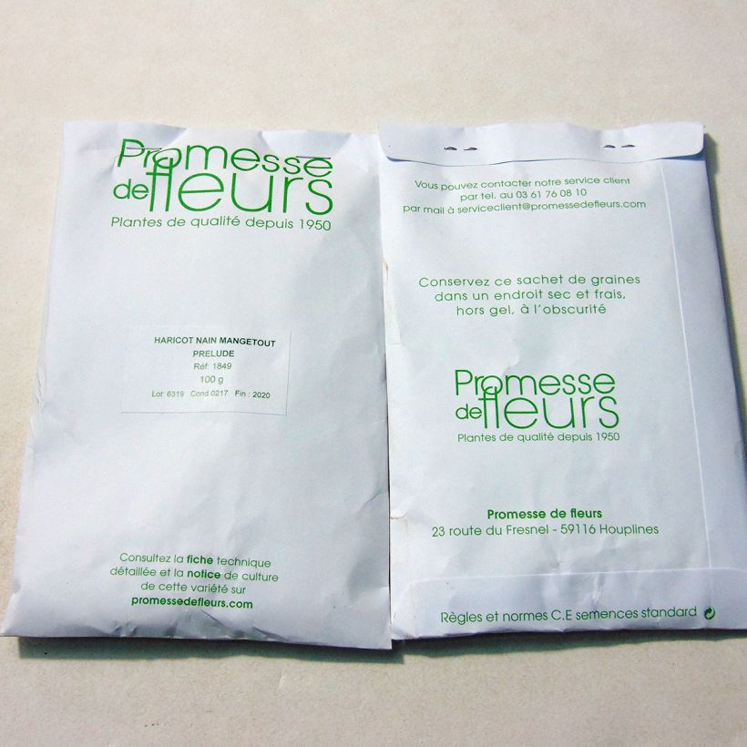 Example of Dwarf snap bean Prelude per pack of 250 seeds (100g) specimen as delivered