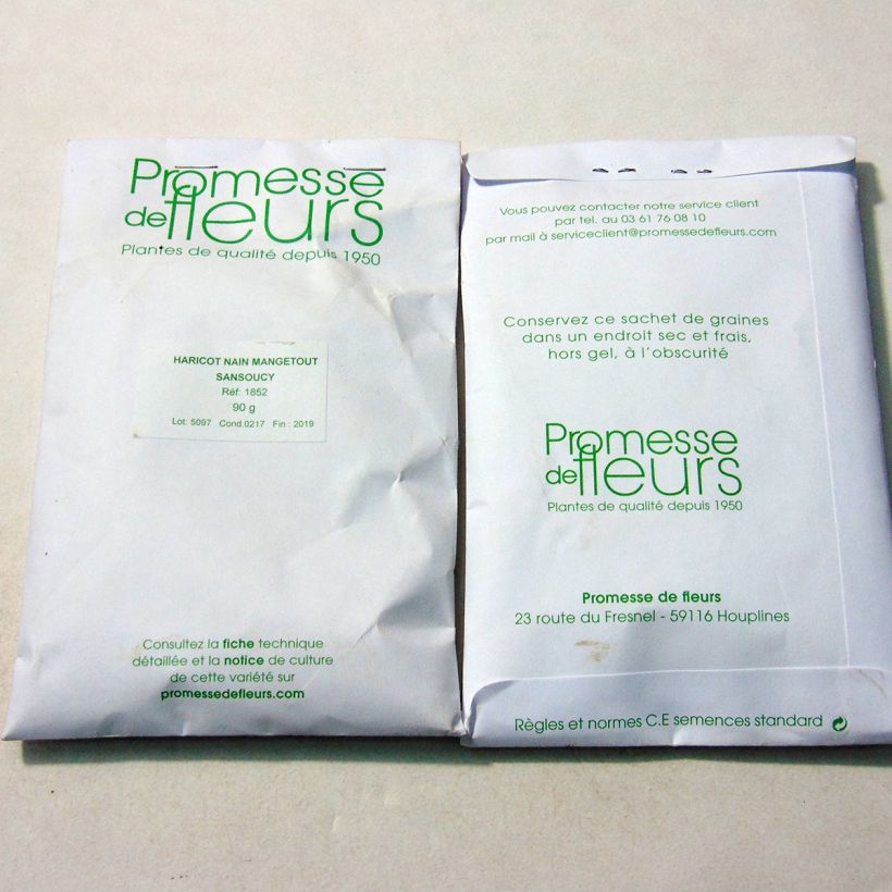 Example of Dwarf snap Bean Sansoucy per pack of 250 seeds (90g) specimen as delivered