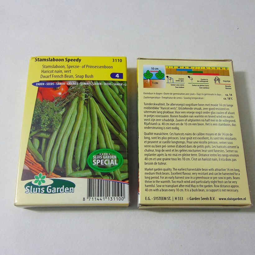 Example of Dwarf snap bean Speedy - Phaseolus vulgaris per pack of 120 seeds (60g) specimen as delivered