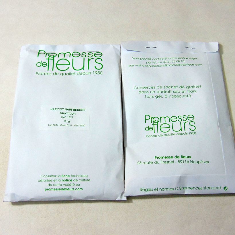 Example of Dwarf mangetout butter bean Fructidor per pack of 150 seeds (90g) specimen as delivered