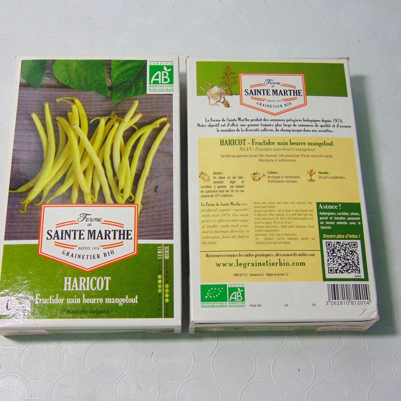 Example of Dwarf Organic French Bean Fructidor - Ferme de Sainte Marthe seeds per pack of 160 seeds (80g) specimen as delivered
