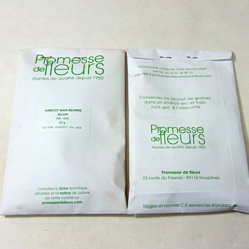 Example of Dwarf French Bean Major per pack of 250 seeds (90g) specimen as delivered