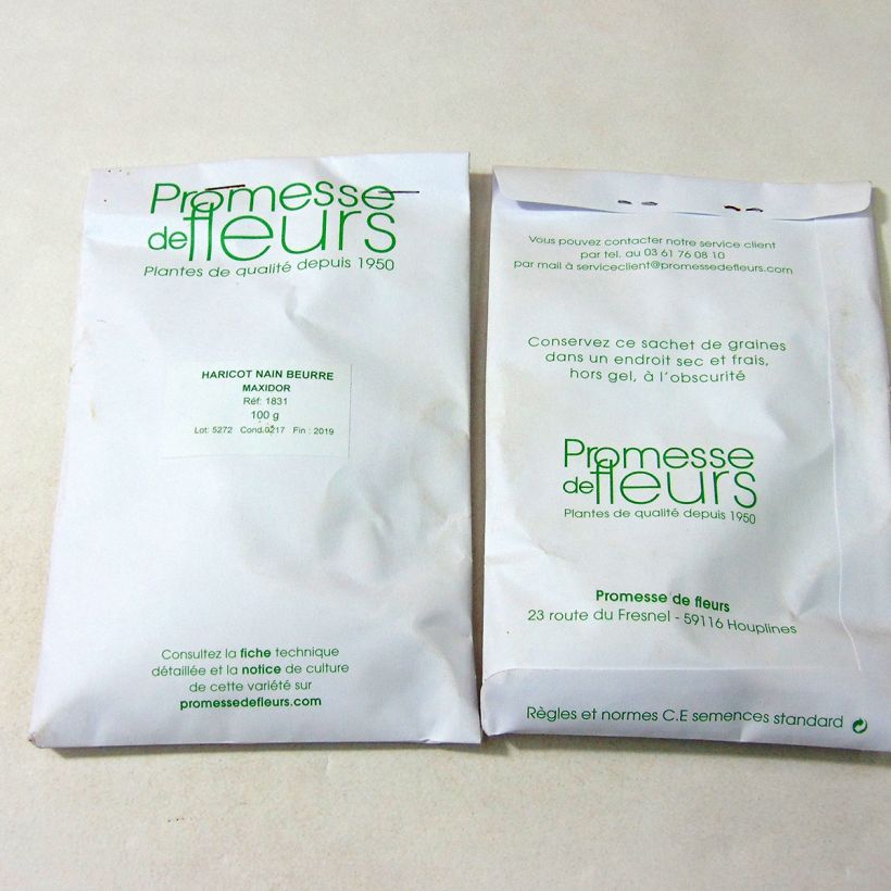 Example of Dwarf French Bean Maxidor per pack of 350 seeds (100g) specimen as delivered