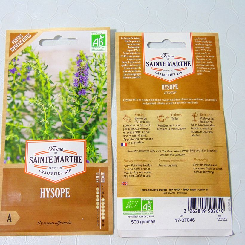 Example of Hysope Bio - Ferme de Sainte Marthe seeds per pack of 500 seeds specimen as delivered