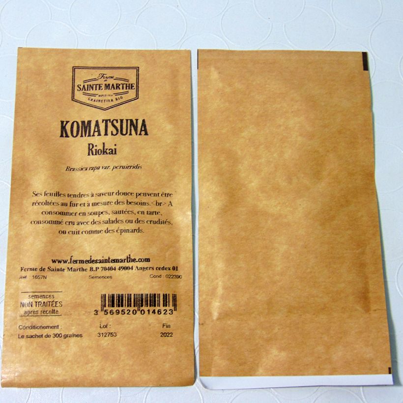 Example of Komatsuna Riokai - Ferme de Sainte Marthe untreated seeds per pack of 300 seeds specimen as delivered