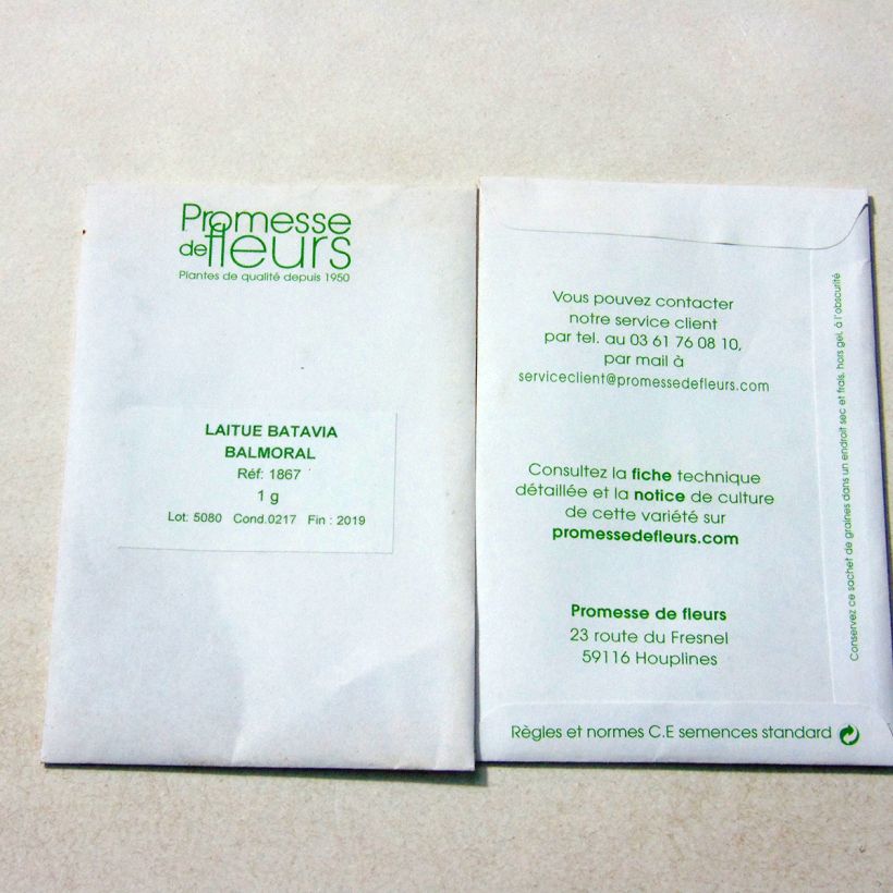 Example of Lettuce Balmoral - Crisphead lettuce per 1 g seed pack specimen as delivered