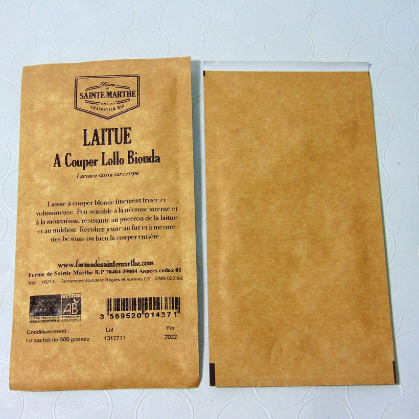 Example of Organic Lettuce Lollo Bionda - Ferme de Sainte Marthe seeds - Lactuca sativa per pack of 500 seeds specimen as delivered