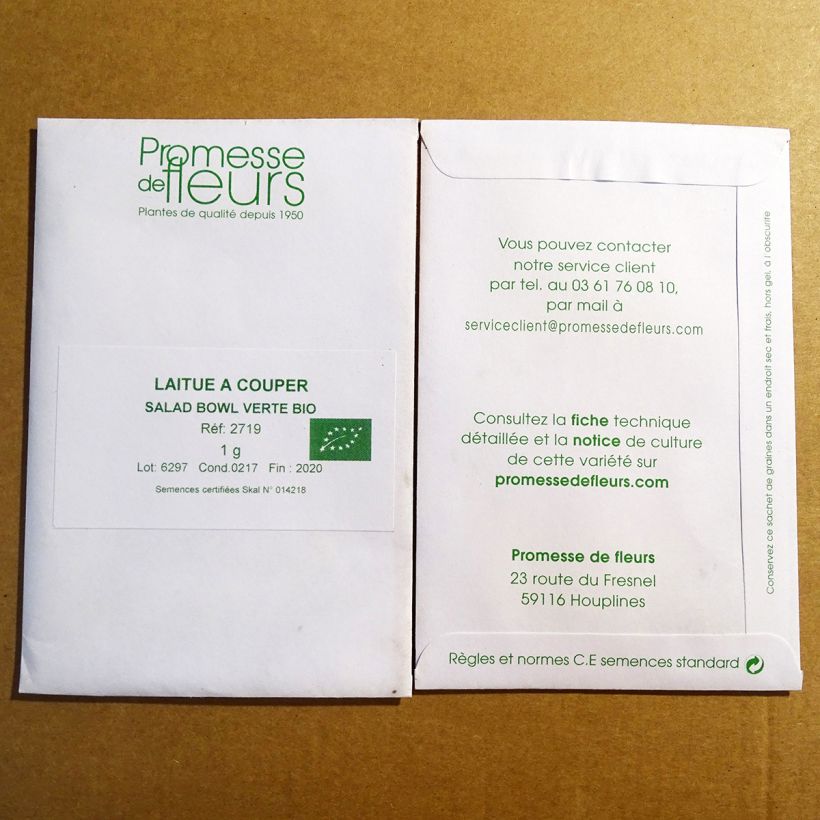 Example of Loose leaf Lettuce Green Salad Bowl per pack of 850 seeds (1g) specimen as delivered