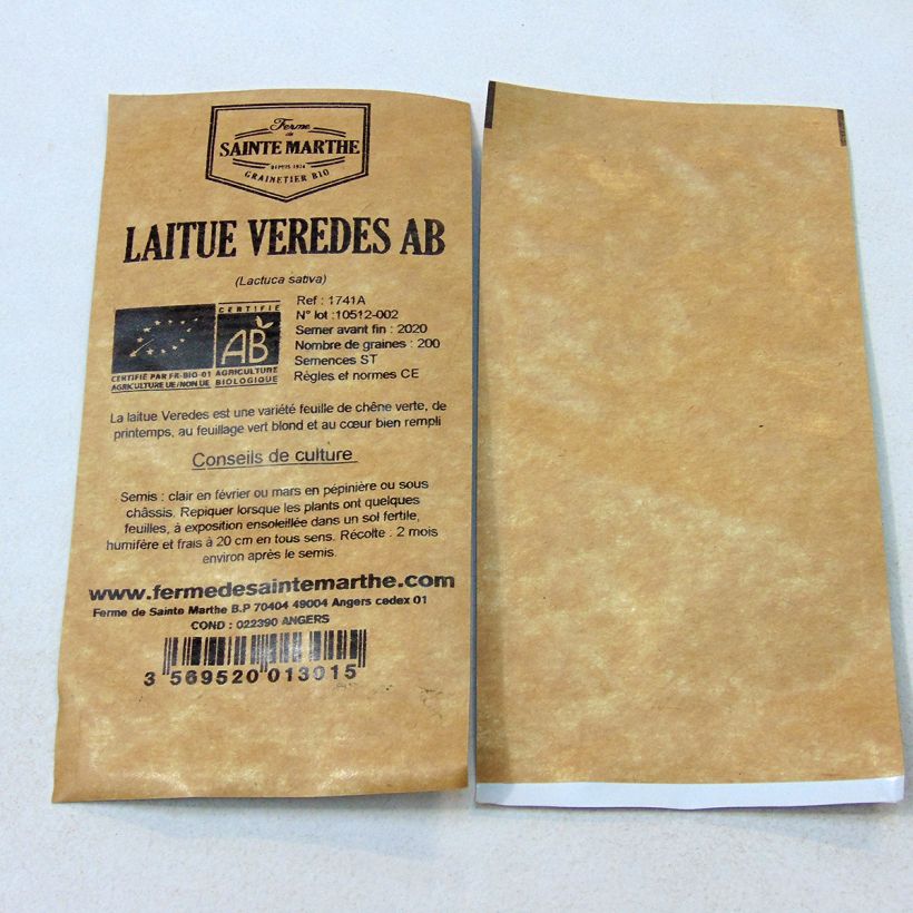Example of Organic Cut-and-Come-Again Lettuce Veredes - Ferme de Sainte Marthe seeds - Lactuca sativa per pack of 200 seeds specimen as delivered