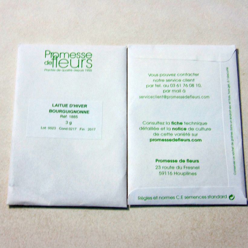 Example of Winter Lettuce Bourguignonne per pack of 2500 seeds (3g) specimen as delivered