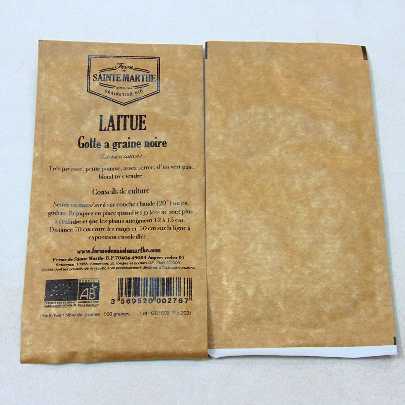 Example of Butterhead Lettuce Black seeded Gotte - Ferme de Sainte Marthe seeds specimen as delivered