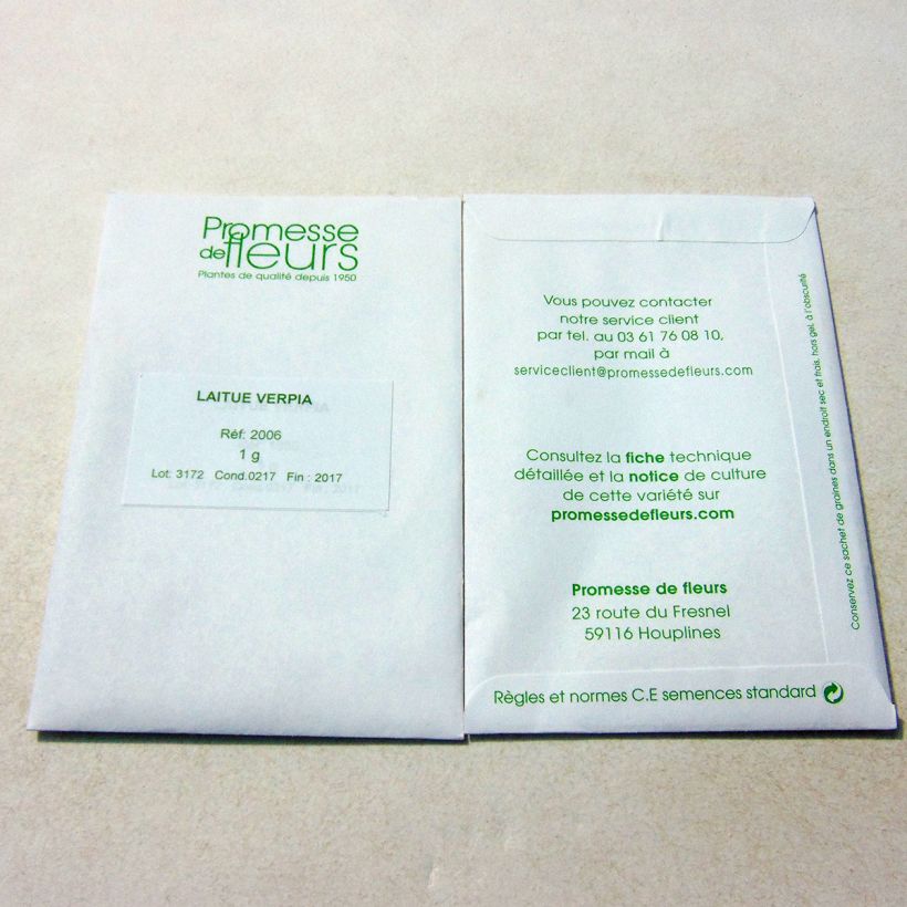 Example of Lettuce Verpia - Lactuca sativa per pack of 800 seeds (1g) specimen as delivered