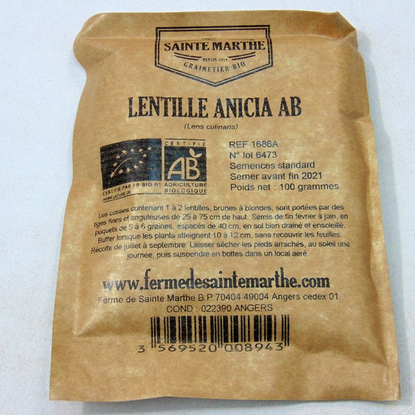 Example of Lens culinaris 'Anicia' per 80 g seed pack specimen as delivered