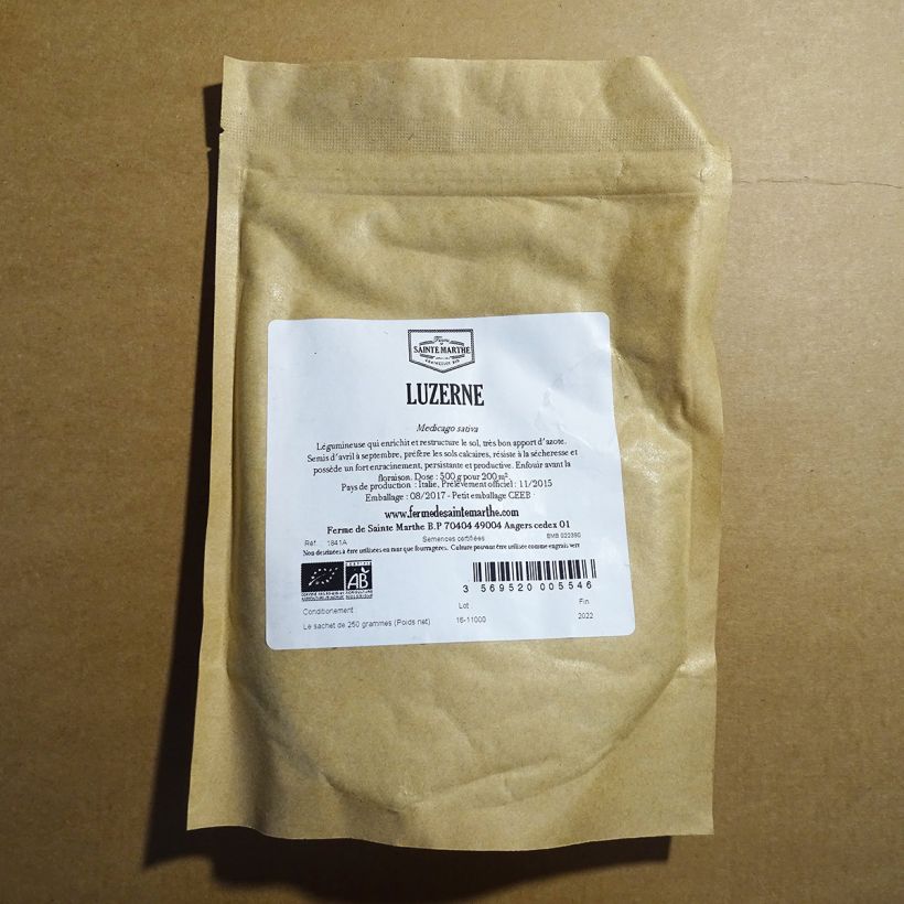 Example of Organic Alfalfa - Green Manure - Ferme de Sainte Marthe seeds per pack of 500 seeds (1g) specimen as delivered