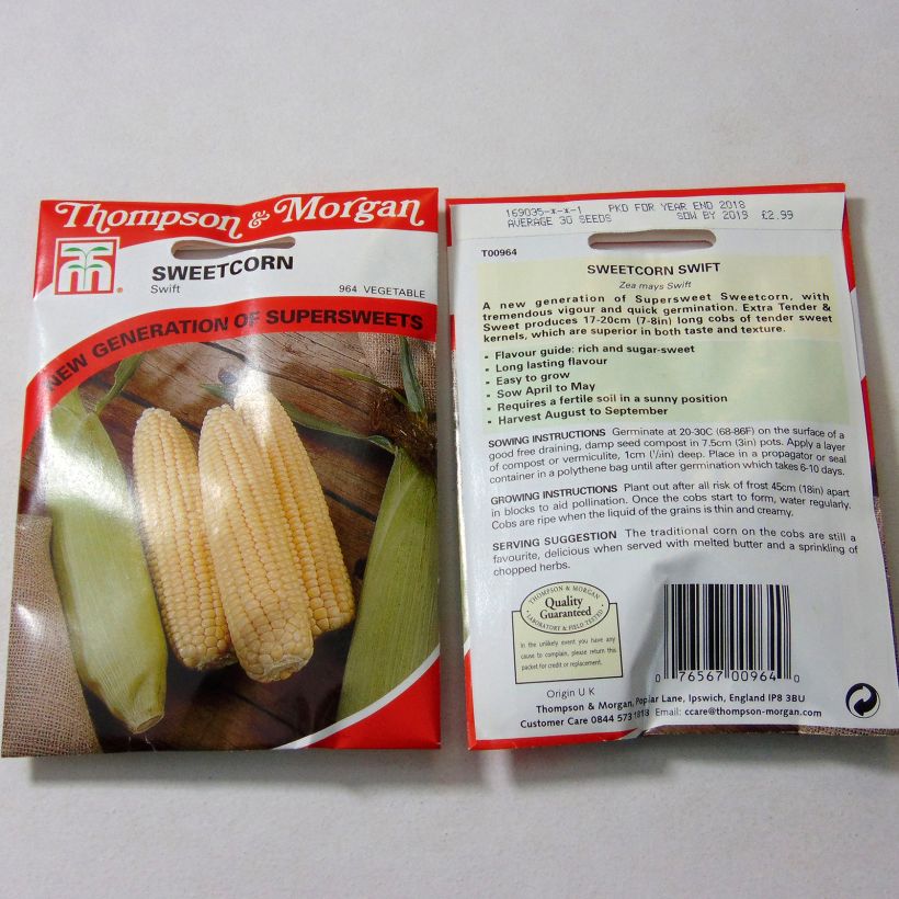 Example of Sweet Corn Swift - Zea mays per pack of 30 seeds specimen as delivered