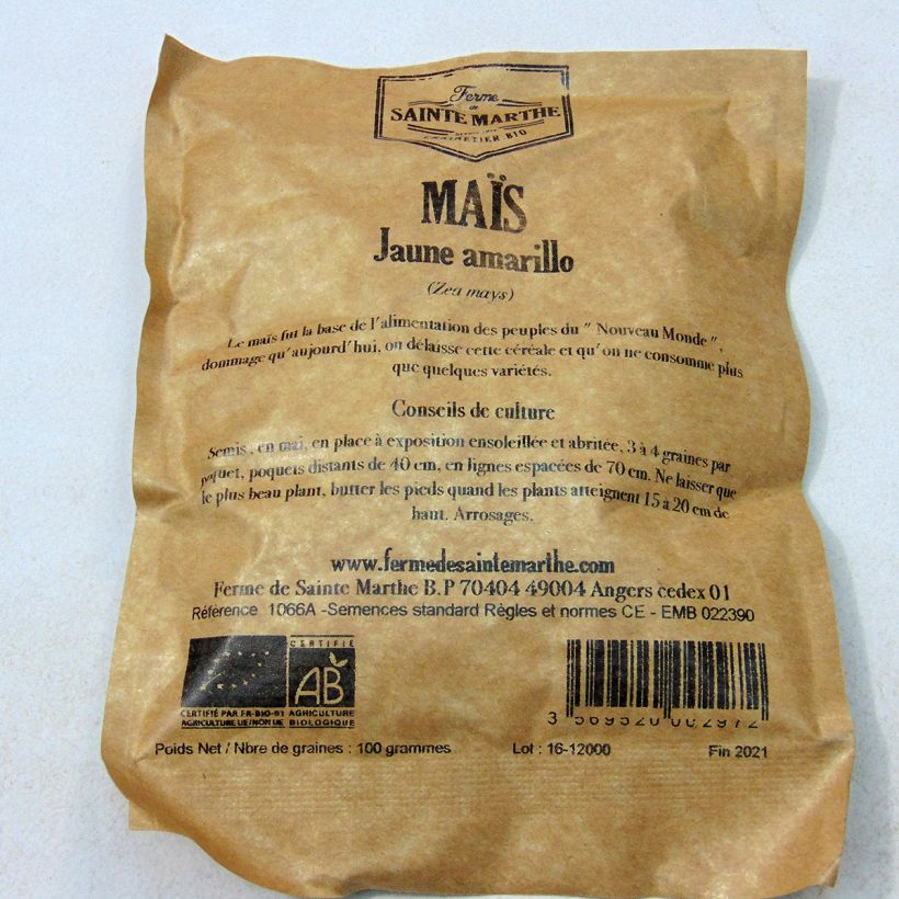 Example of Corn Amarillo - Ferme de Sainte Marthe Seeds per pack of 50 seeds (100g) specimen as delivered