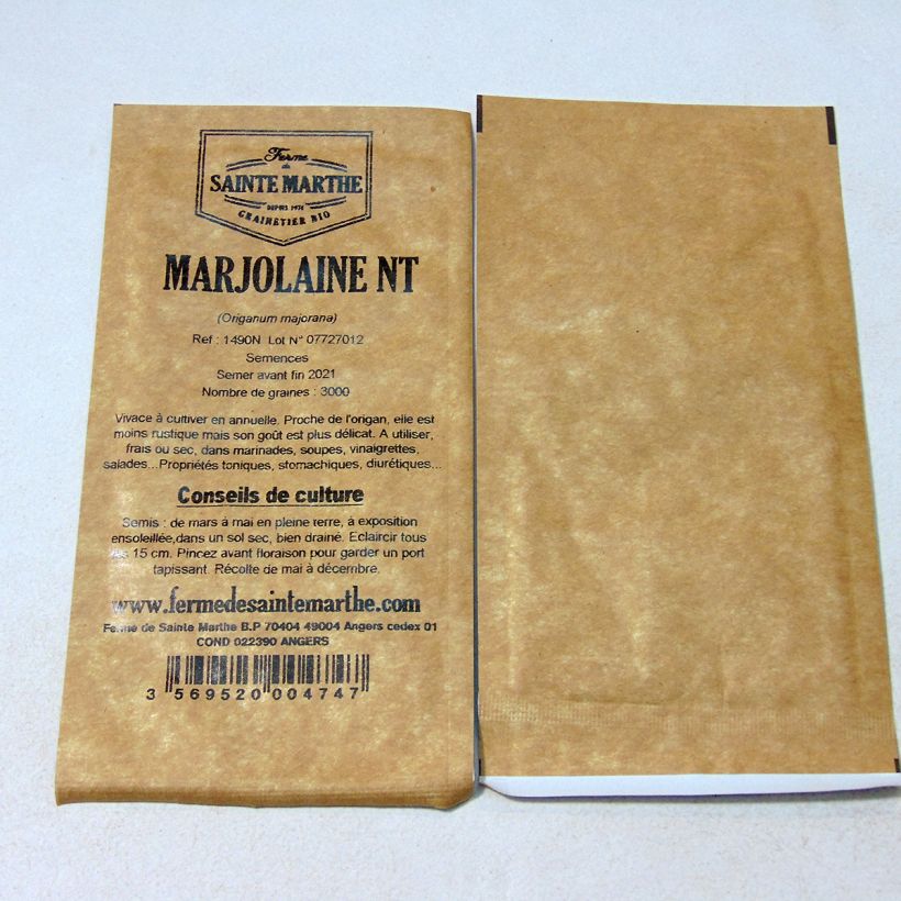 Example of Annual Marjoram NT - Ferme de Sainte Marthe seeds per pack of 3000 seeds specimen as delivered