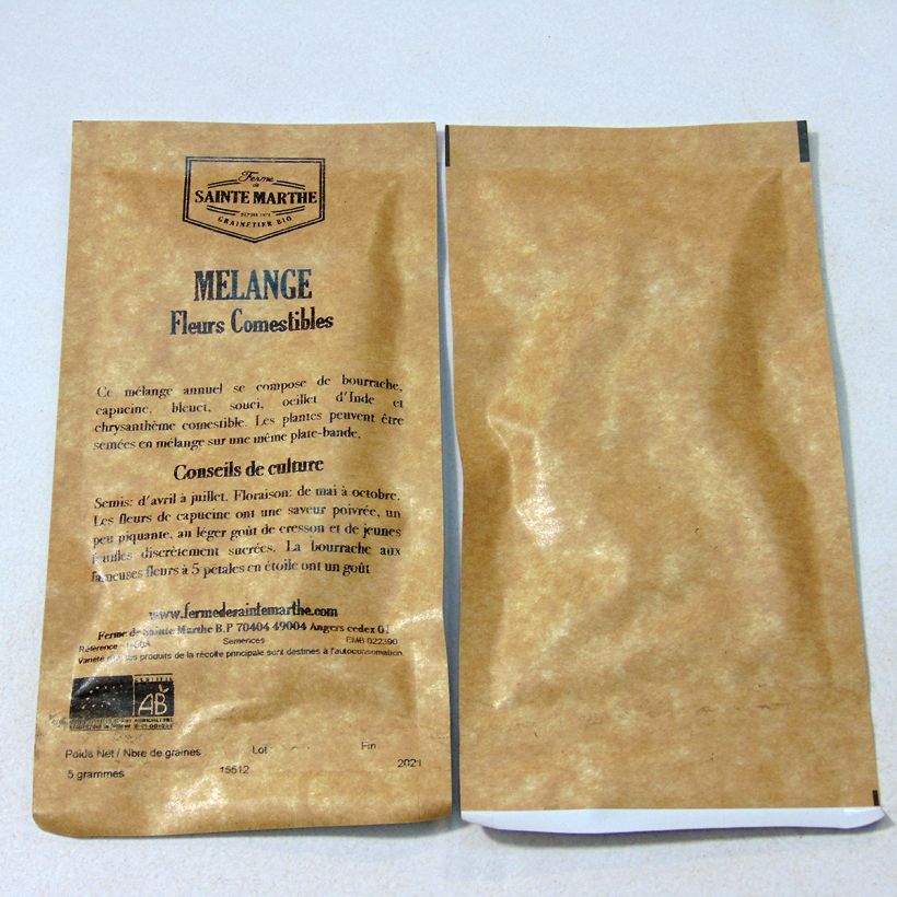 Example of Organic Edible Flower Mix - Ferme de Sainte Marthe seeds seeds per 5 g seed pack specimen as delivered