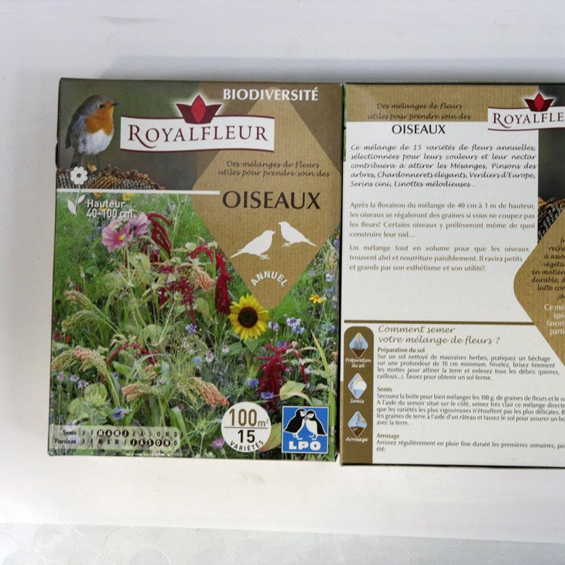 Example of Bird Care Blend - Box for 100 m2 per 100 g seed pack specimen as delivered