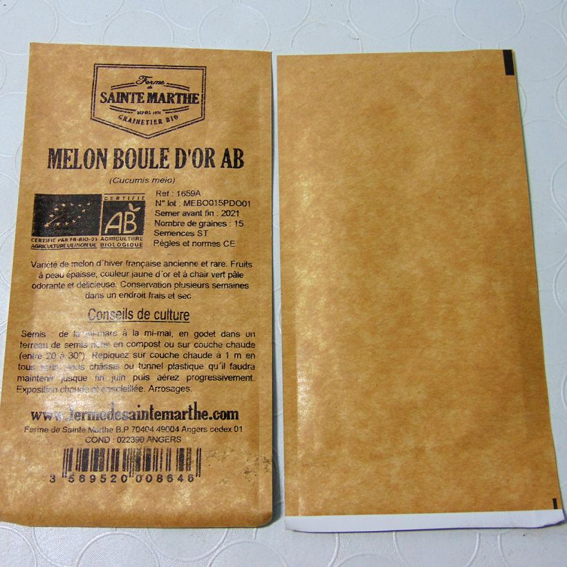 Example of Cucumis melo Golden Ball per pack of 15 seeds specimen as delivered