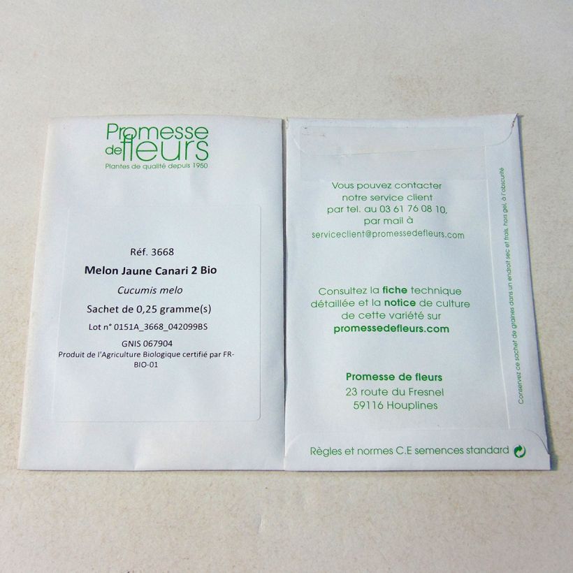 Example of Organic Melon Canary 2 - Cucumis melo per pack of 8 seeds (0.25g) specimen as delivered