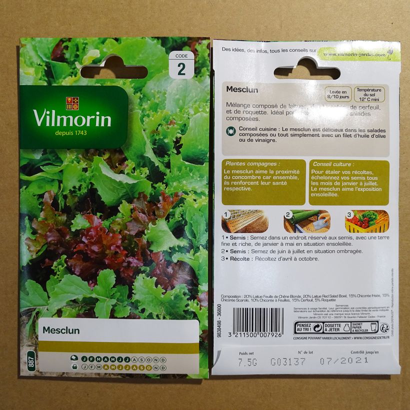 Example of Mesclun - Vilmorin Seeds per 7 g seed pack specimen as delivered