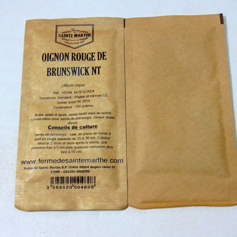 Example of Onion Red Brunswick - Ferme de Ste Marthe untreated seeds per pack of 250 seeds specimen as delivered