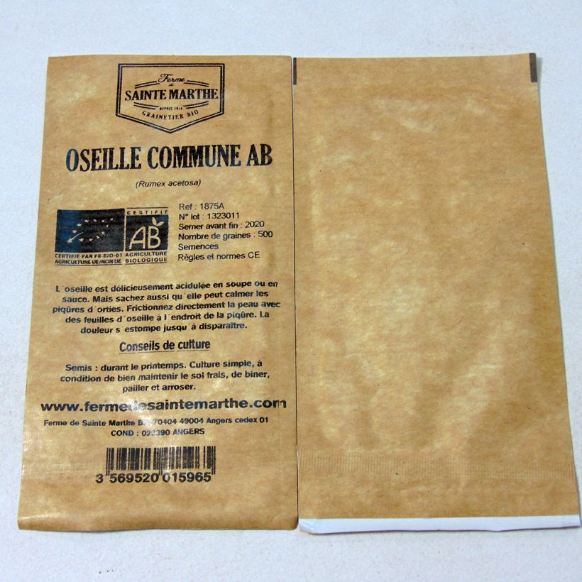 Example of Organic Common Sorrel - Ferme de Sainte Marthe seeds per pack of 500 seeds specimen as delivered