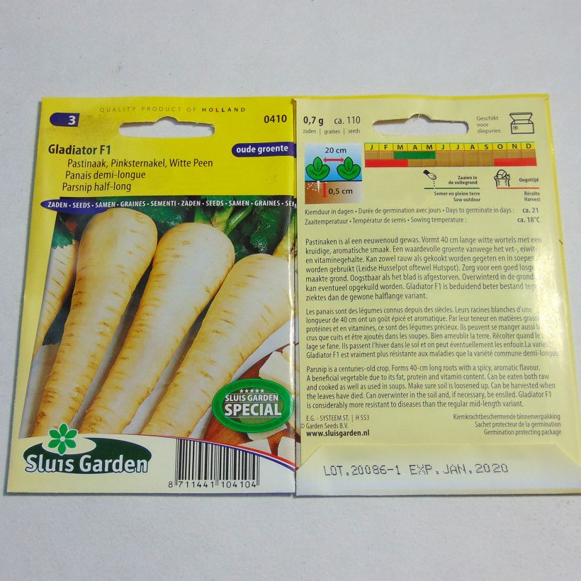 Example of Parsnip Gladiator F1 per pack of 110 seeds specimen as delivered