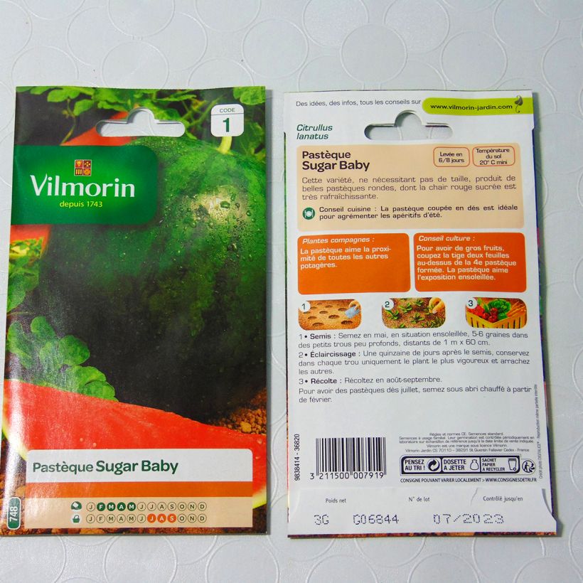 Example of Citrullus lanatus Sugar Baby - Vilmorin Seeds per 3 g seed pack specimen as delivered