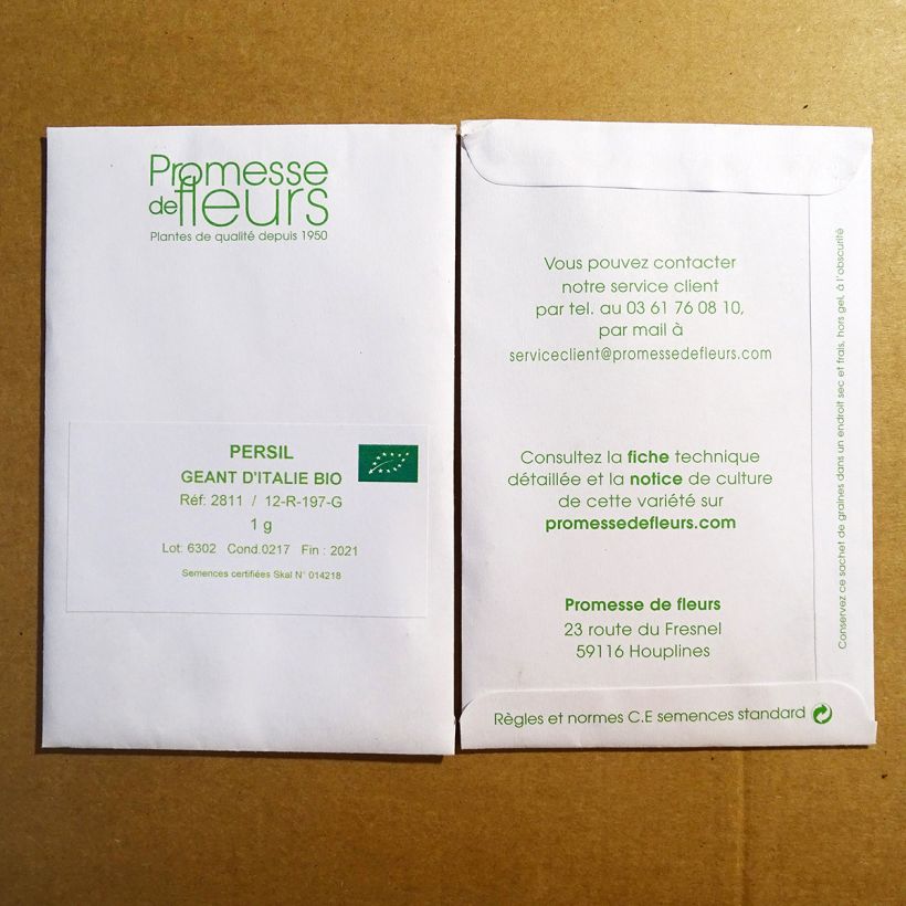 Example of Parsley Giant of Italy Organic per pack of 2500 seeds (5g) specimen as delivered