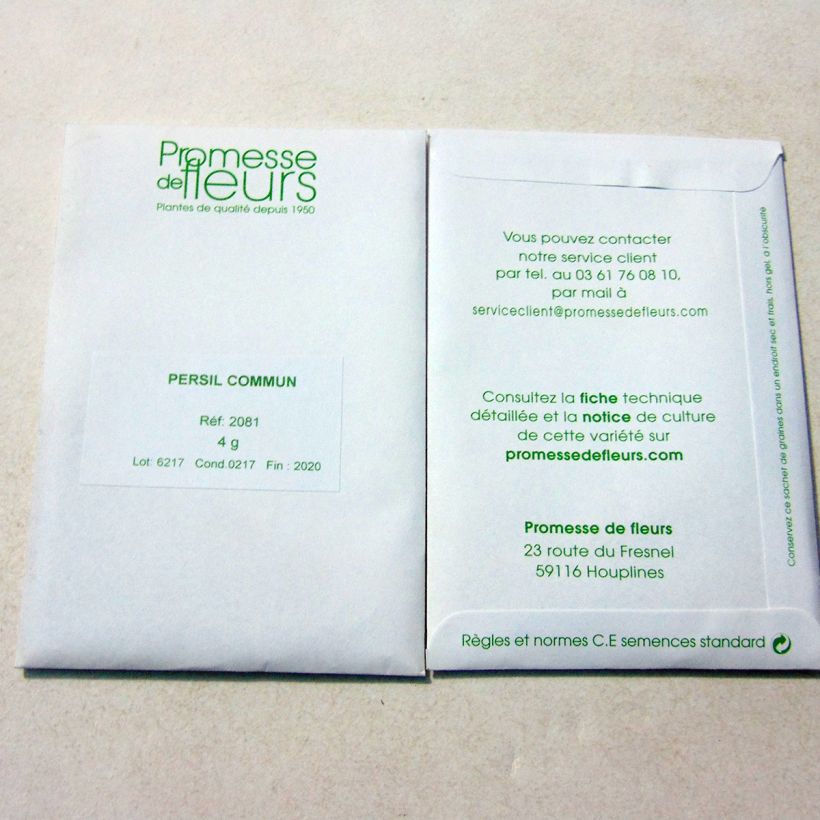 Example of Common Parsley per pack of 1700 seeds (4g) specimen as delivered