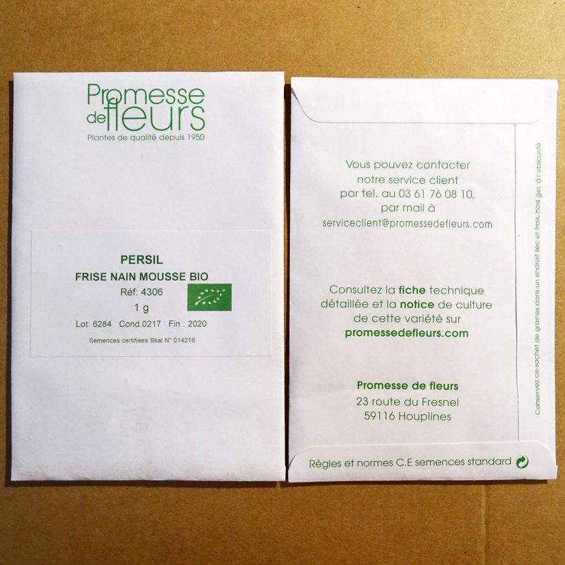 Example of Parsley Moss Curled per pack of 400 seeds (1g) specimen as delivered