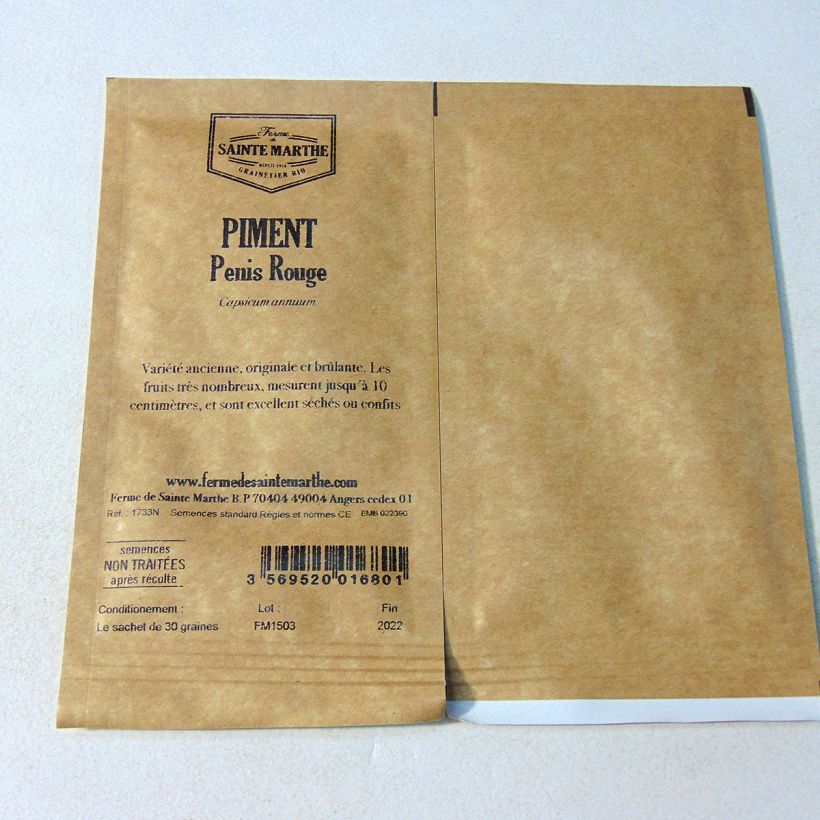 Example of Peter Pepper Chilli - Ferme de Sainte Marthe untreated seeds per pack of 30 seeds (Sachet de 30 grainesg) specimen as delivered